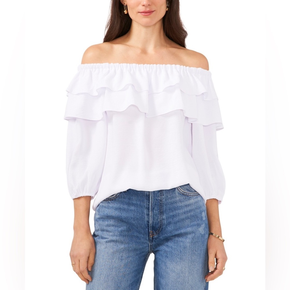 Vince Camuto Women's Ruffled Off The Shoulder Blouse White Size XS New
